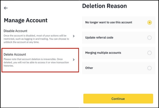 Xóa tài khoản Binance có đăng ký lại được không