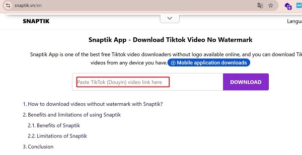 Tải video TikTok không logo miễn phí bằng SnapTik